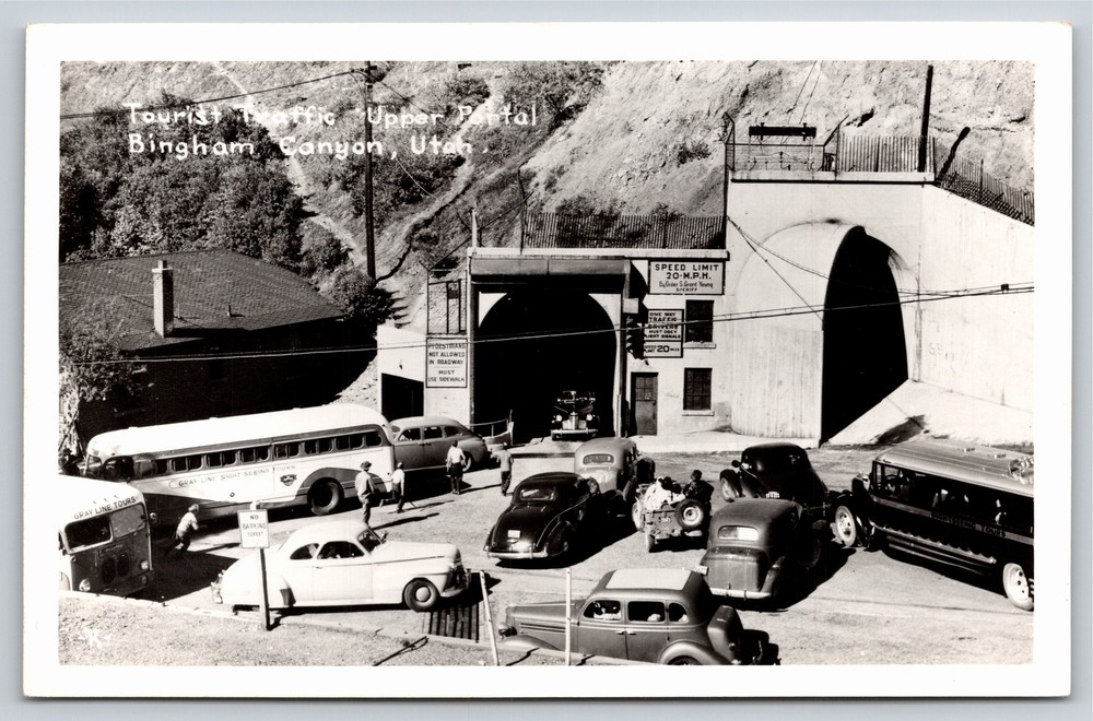 RPPC~Utah~Tourist Traffic @ Upper Portal Of Bingham Canyon~Real Photo Postcard