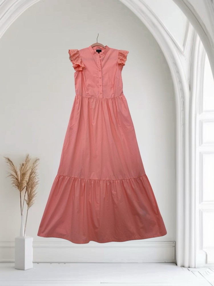 Who What Wear Pink Eyelet Tiered Maxi Dress Women’s XS Flutter Sleeve Coquette
