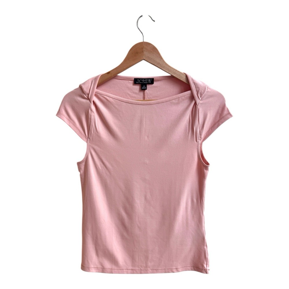 J Crew Light Pink Refined Rib Cap Sleeve T Shirt Womens Size M