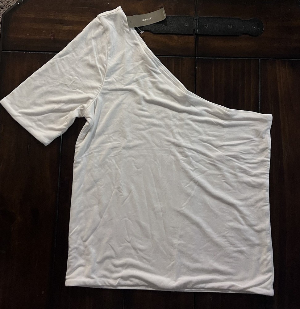 J. Crew FormKnit One-Shoulder Elbow-Sleeve T-shirt  Size M White