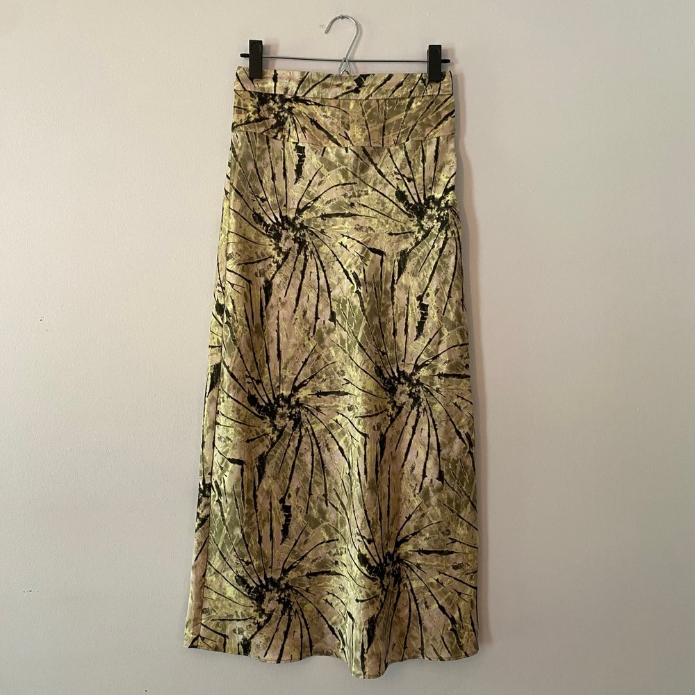 Free People Normani Bias Printed Pink Black Swirl Midi Skirt Hippie Women size 2