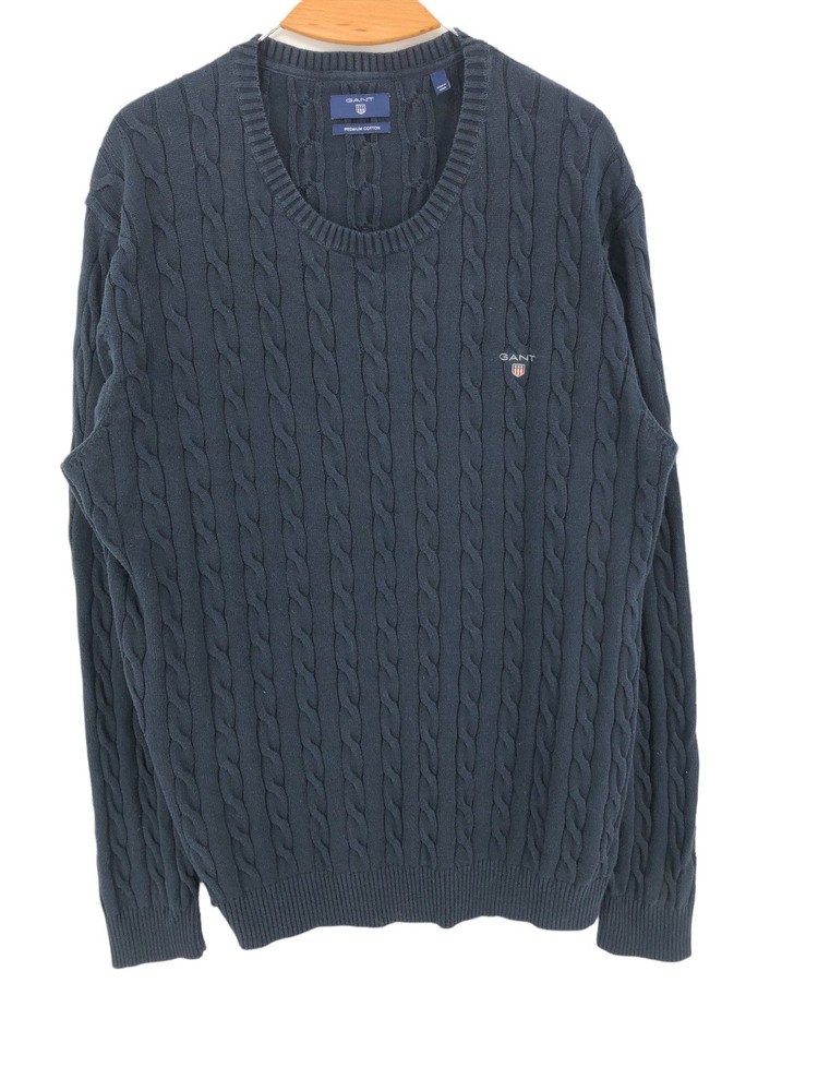 GANT Men Premium Cotton Crew Neck Blue Pullover Jumper Sweater Size L