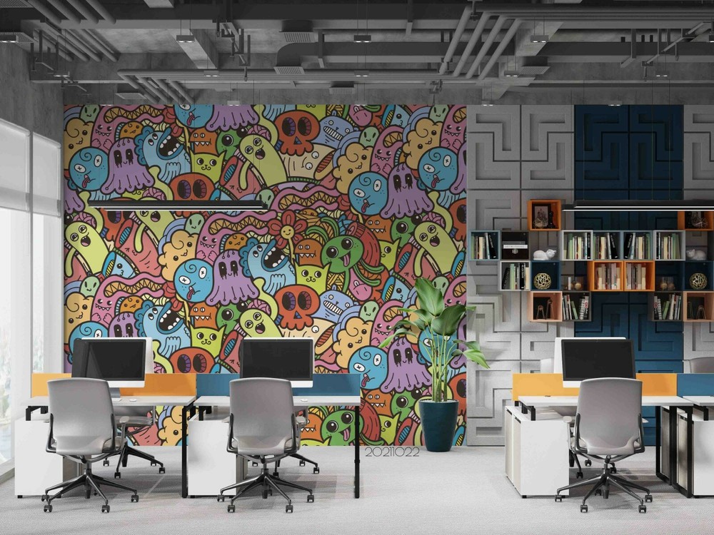3D Abstract Graffiti Monster Self-adhesive Removable Wallpaper Murals Wall 639-image