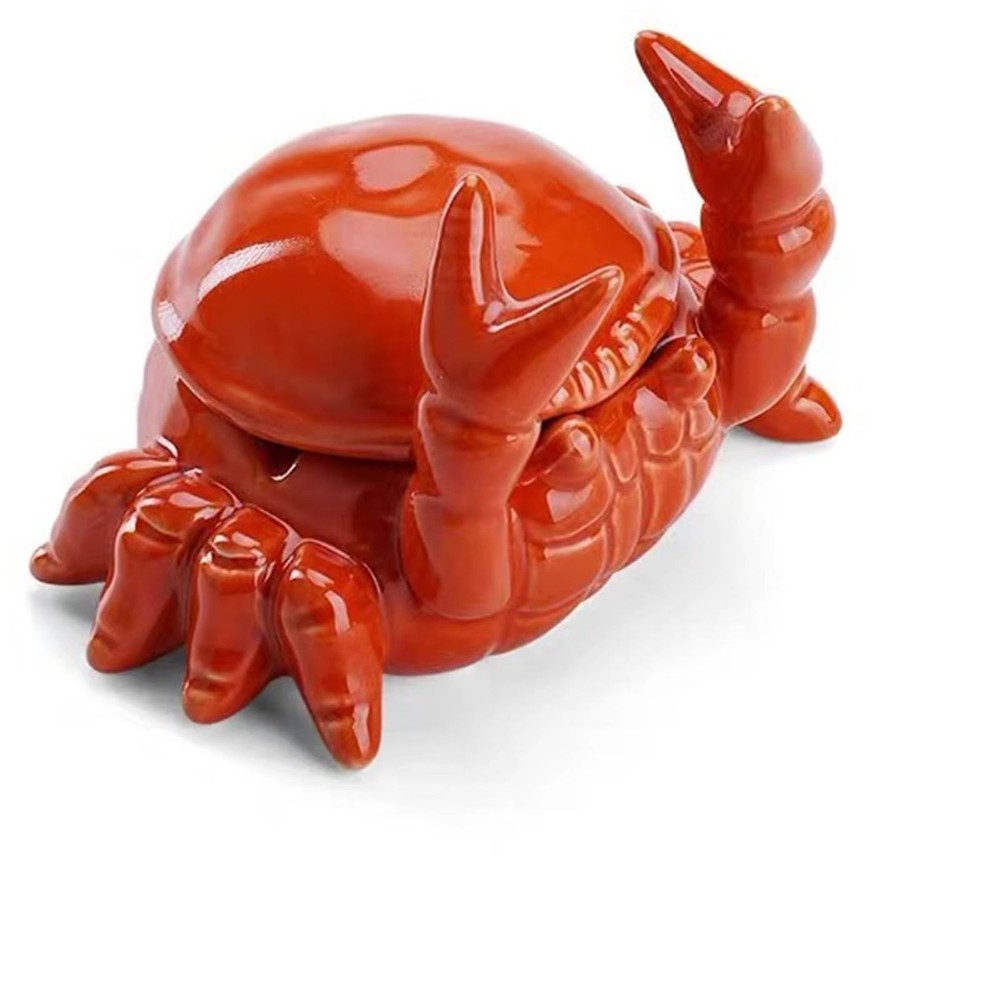 Crab Ashtray with Lid, Ceramic Windproof Cigarette for One Size, 1PCS