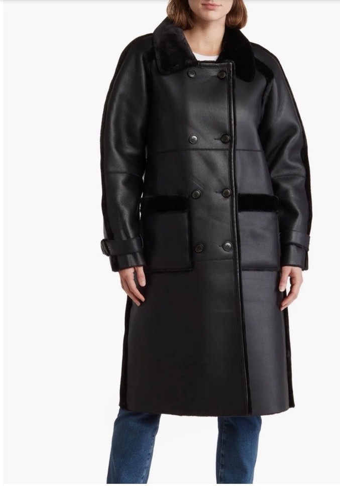 Rebecca Minkoff Women’s Long Shearling Lined Leather Coat Size Small