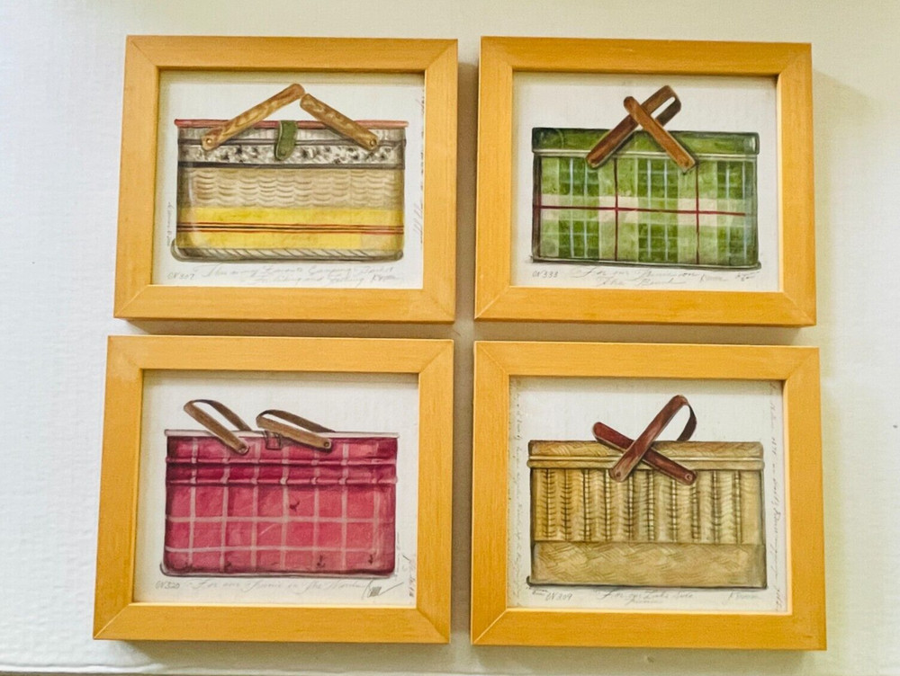 KOLENE SPICHER Art Framed Picnic Basket Prints- Signed and Numbered- Set of Four