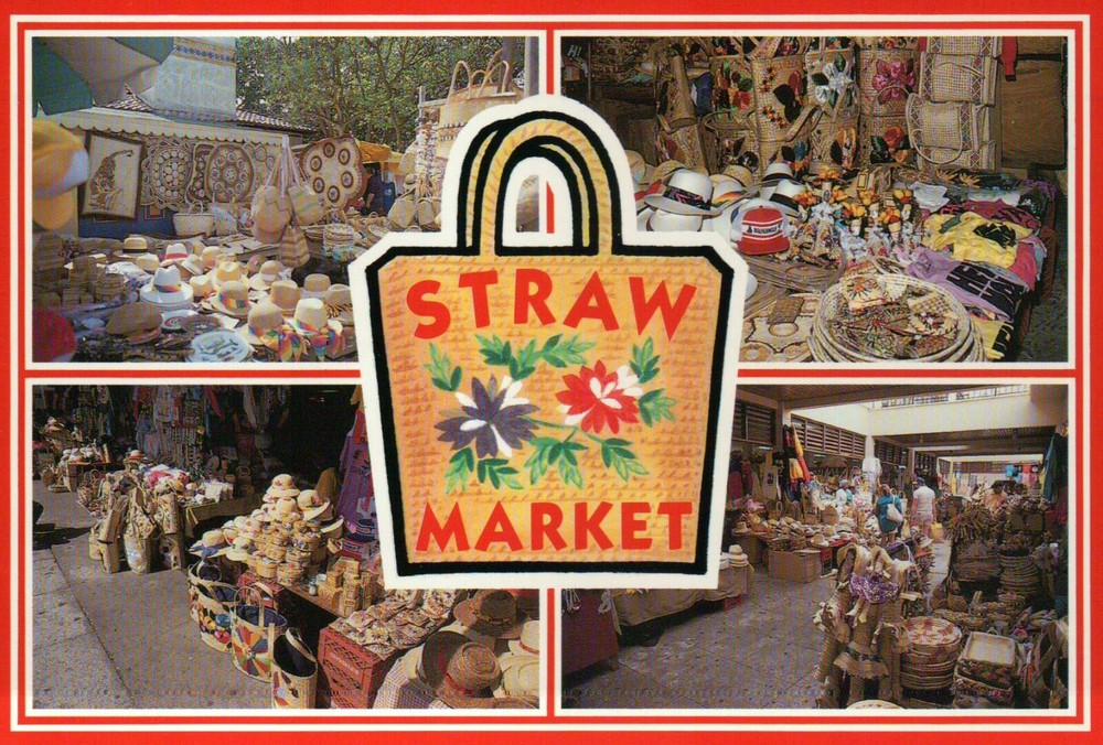 Straw Market, Nassau, The Bahamas Caribbean, Handicrafts and Shells --- Postcard