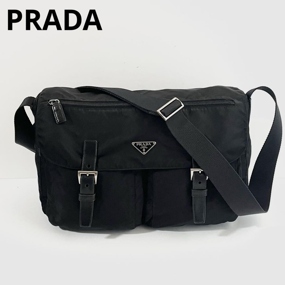 Prada Nylon and Leather Shoulder Bag with Double Belt Strap