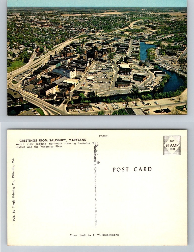 Salisbury, MD-Maryland, Aerial Business District Wicomico River Vintage Postcard