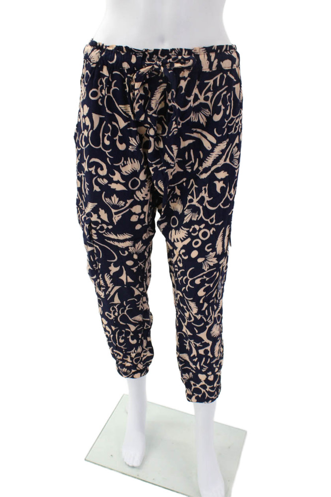 HEI Womens Lightweight Abstract Graphic Print Cropped Lounge Pants Blue Size L-image