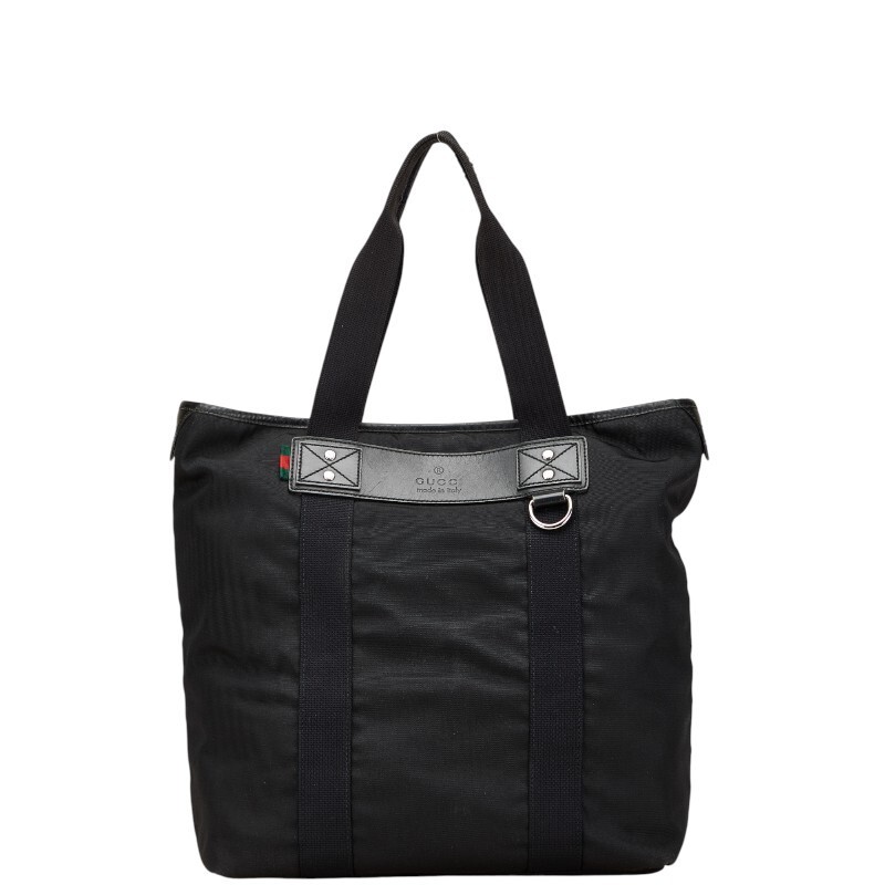 GUCCI Parana Web Tote Bag Black Nylon Leather Loop 268175 858318