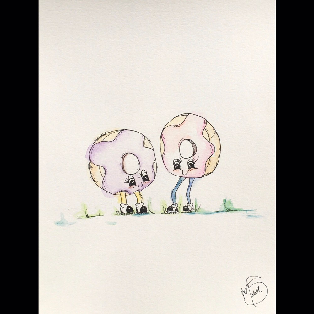 Maria Scalf Donut Food Cartoon ORIGINAL PAINTING Watercolor 9x12 Expressionism