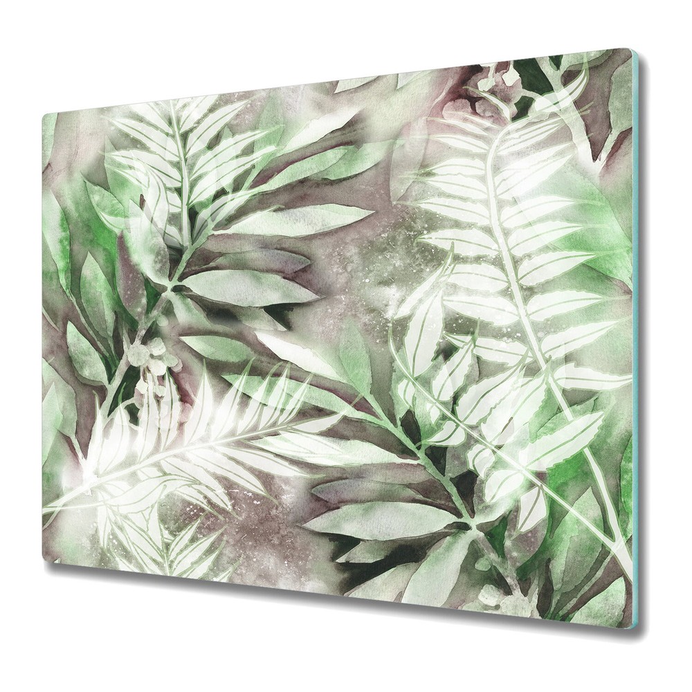 Glass Worktop Kitchen Chopping Board Watercolour Leaf Vintage Art 60x52