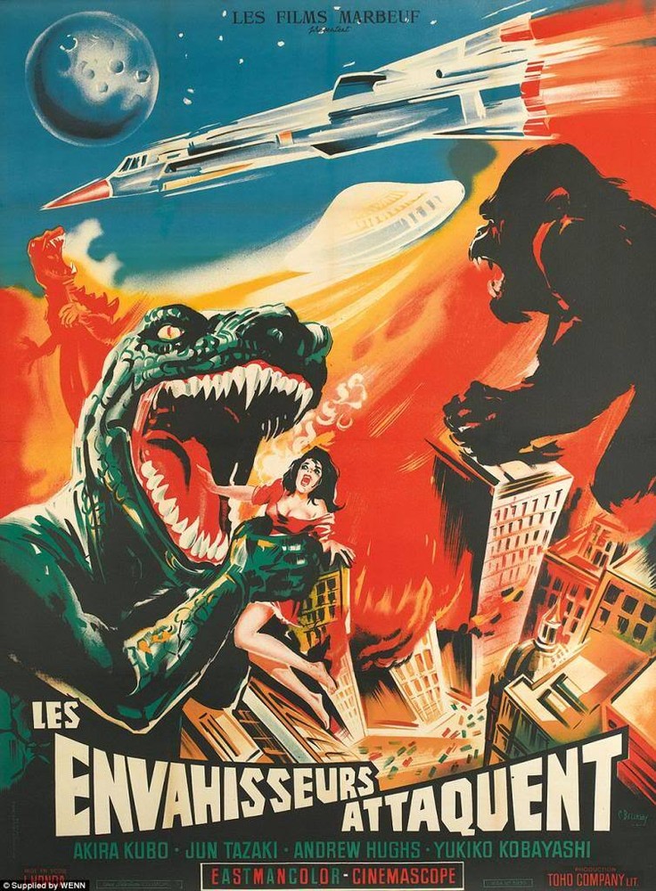 Vintage King Kong vs Godzilla Framed Horror Movie Canvas Art 16x12 Inches