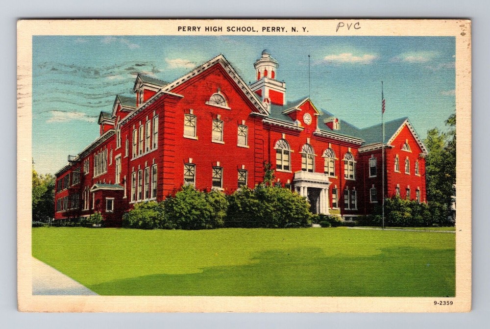 Perry NY-New York, Perry High School Building, Antique Vintage c1942 Postcard