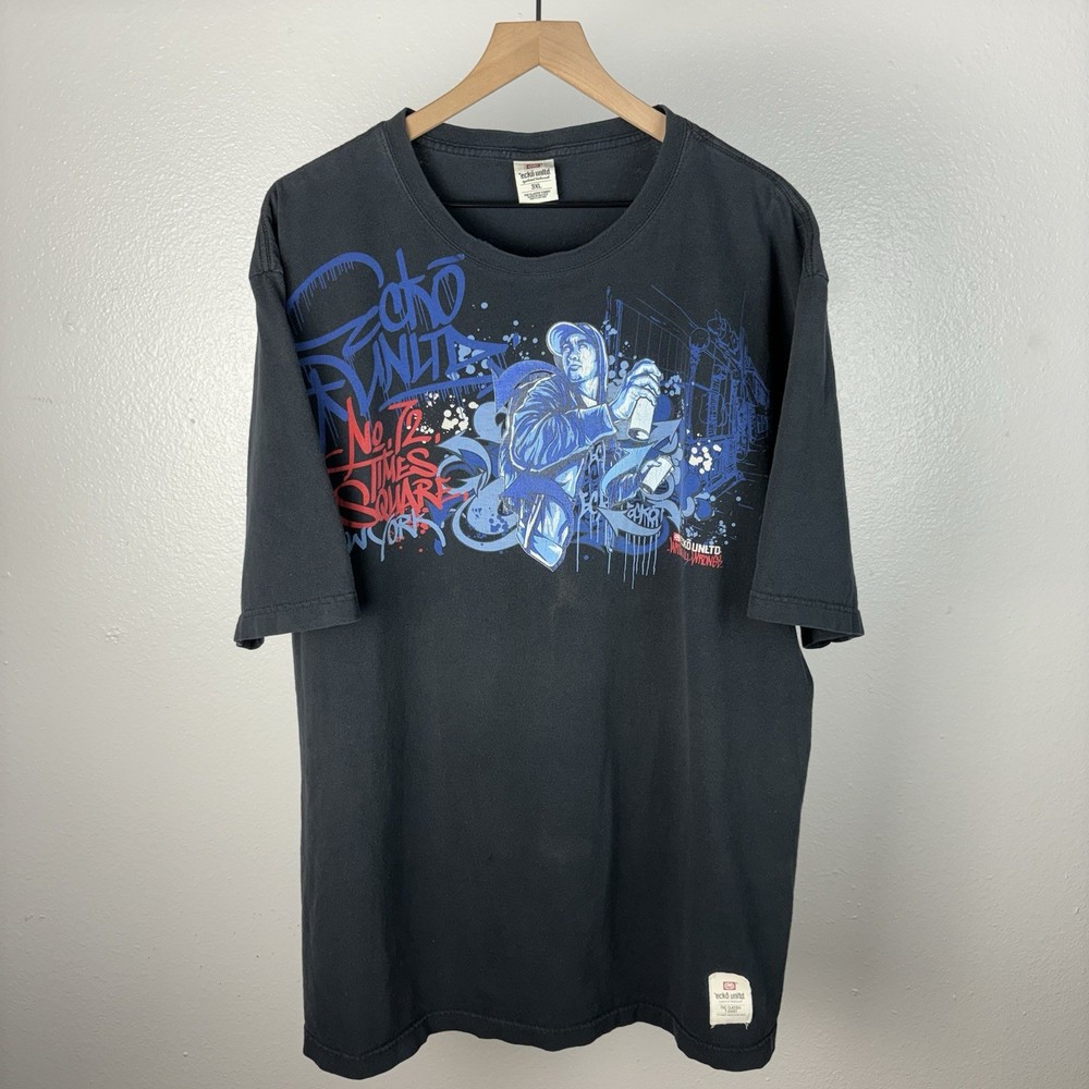 Vintage Ecko Unlimited Unltd Graffiti Y2K New York Times Square T Shirt Size 3XL