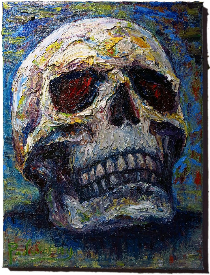 Original Skull Oil Painting Gothic Realistic Art Signed Canvas Skeleton Nr 16x12