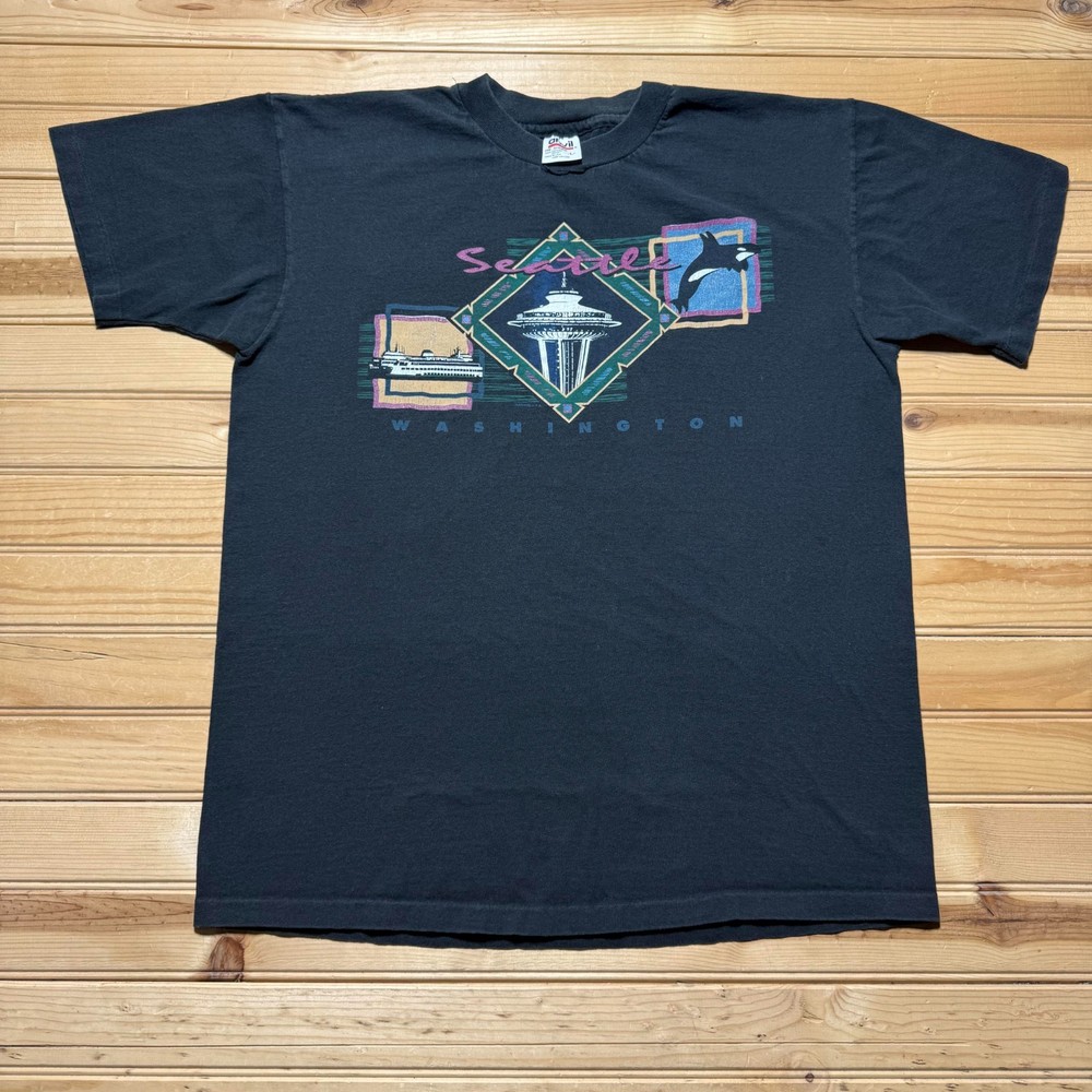 Vintage 90s Seattle Washington Space Needle Orca Ferry Graphic T-Shirt USA Large
