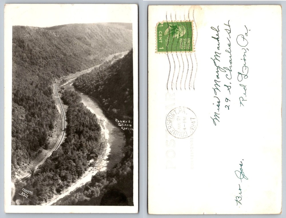 RPPC Penna's Grand Canyon Pine Creek Gorge Coudersport PA Postcard 1947