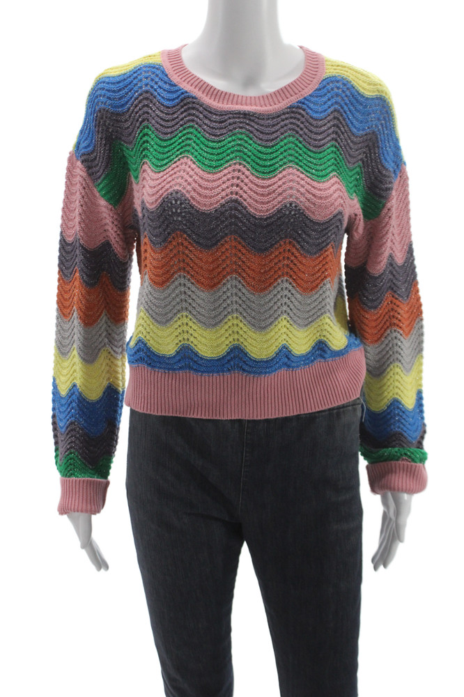 Lovers + Friends Womens Pullover Sweater Multicolor Geometric Crew Neck Size MFree Shipping in US $100+ Orders | $6.95 Orders Below
