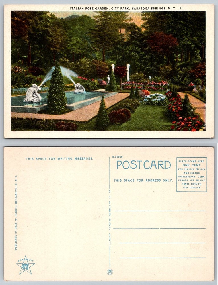 Vintage Postcard Saratoga Springs NY Italian Rose Garden City Park Fountain