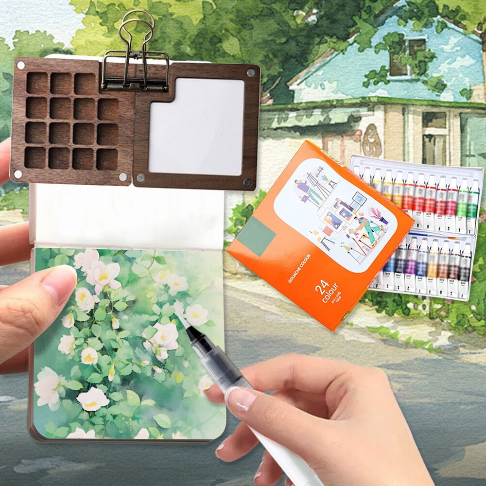 Travel Paint Palette Portable Watercolor Set with Clip for Artists and Students