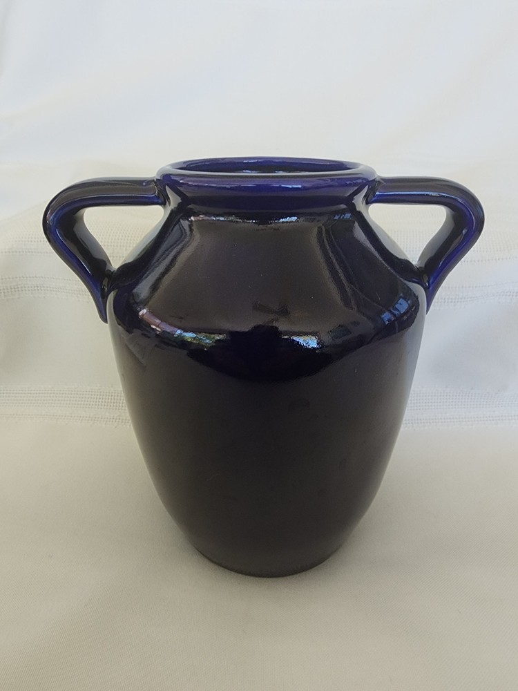 McCoy Pottery Signed 150 Year Anniversary Cobalt & Gold Handled Oil Jar or Vase