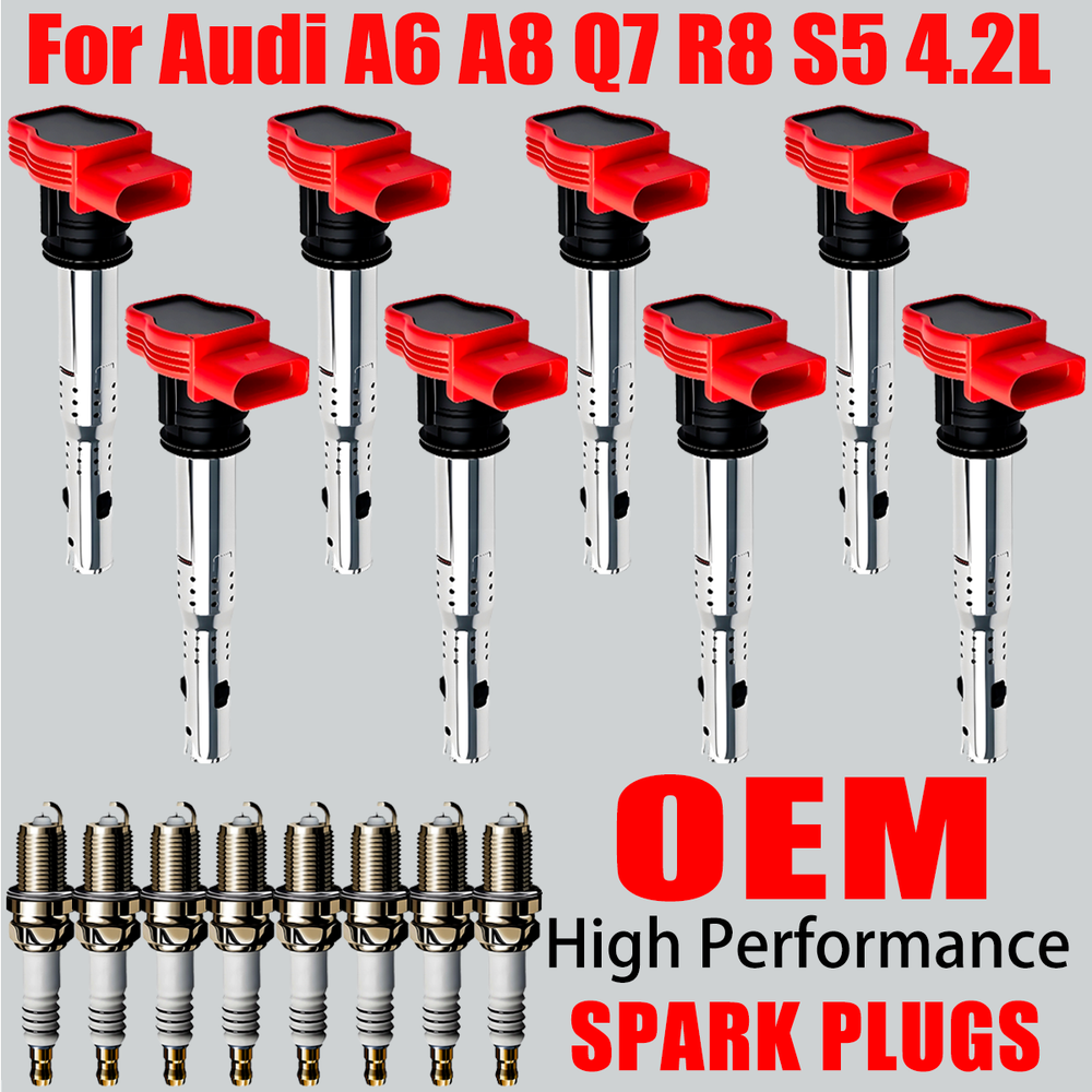 8X OEM Ignition Coil & Iridium Spark Plug For Audi A6 A8 Q7 R8 S5 4.2L V8 UF529