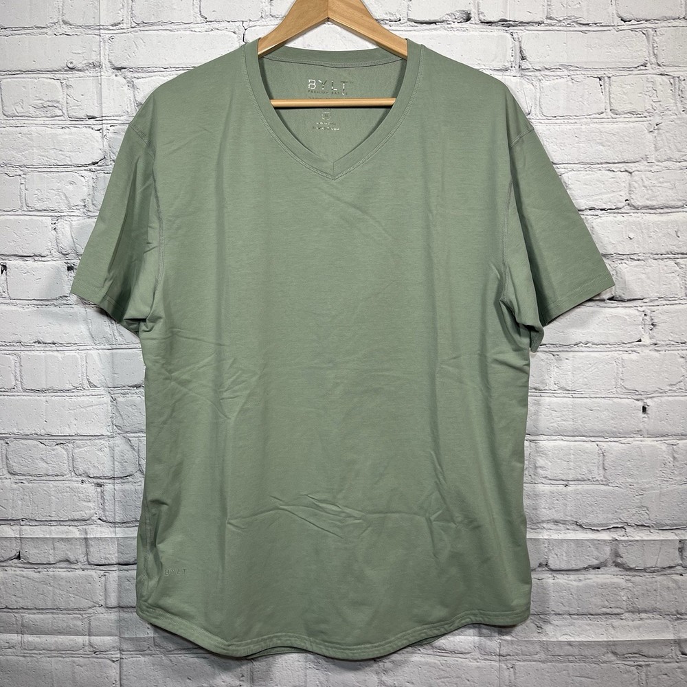 BYLT Drop Cut Lux SS Shirt Mens Size XL Green V Neck Performance Athleisure