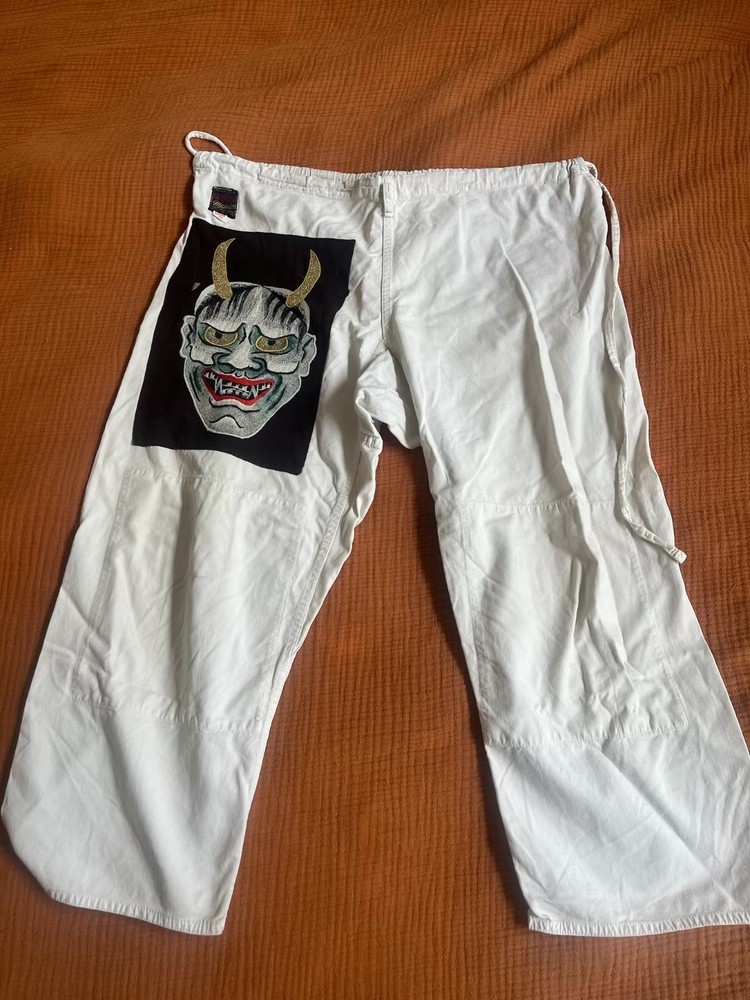 Vintage Japanese Hannya Demon Pants White Cotton Embroidered Made in Japan