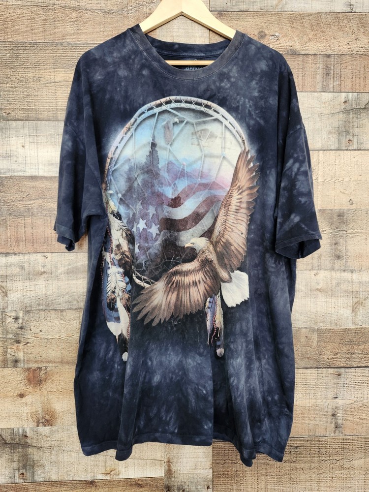 3XL The Mountain Native American Dream Catcher Eagle Flag Blue Tie Dye T Shirt