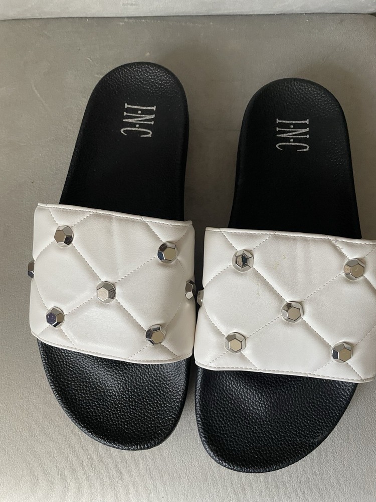 INC Womens Peymin Faux Leather Quilted Flat Sandals Size 11
