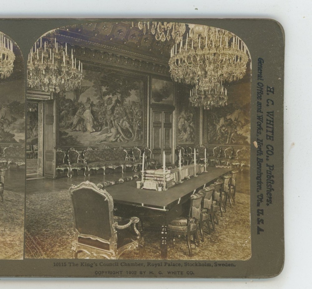 Stockholm King Council Chamber Royal Palace Sweden H.C. White Stereoview