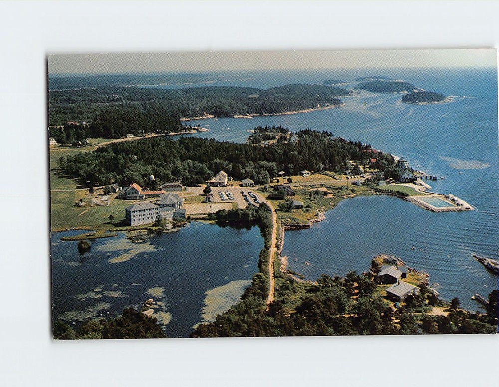 Postcard Aerial View of Sebasco Lodge & Cottages Sebasco Estates Maine USA