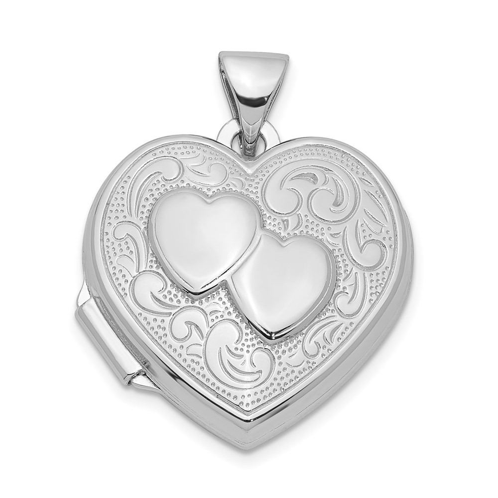 Sterling Silver Rhodium Heart Locket Pendant 1.46g 24x18mm