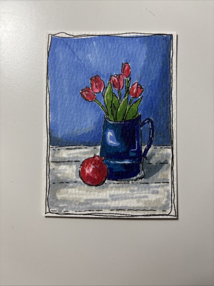 ACEO Original Tulips Alcohol Marker Drawing On Paper By Janie 2.5x3.5