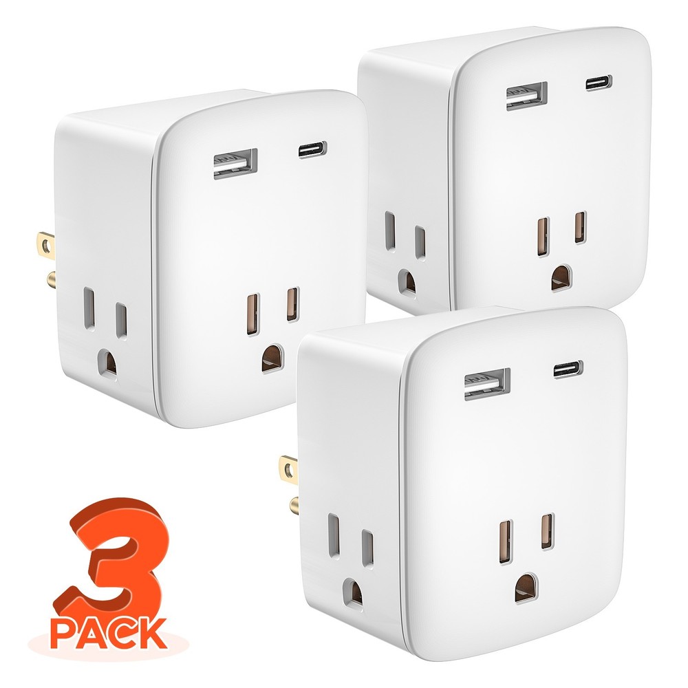 [ETL Listed] 3 Outlet Extender Indoor Grounded AC Power Wall Tap Adapter Plug