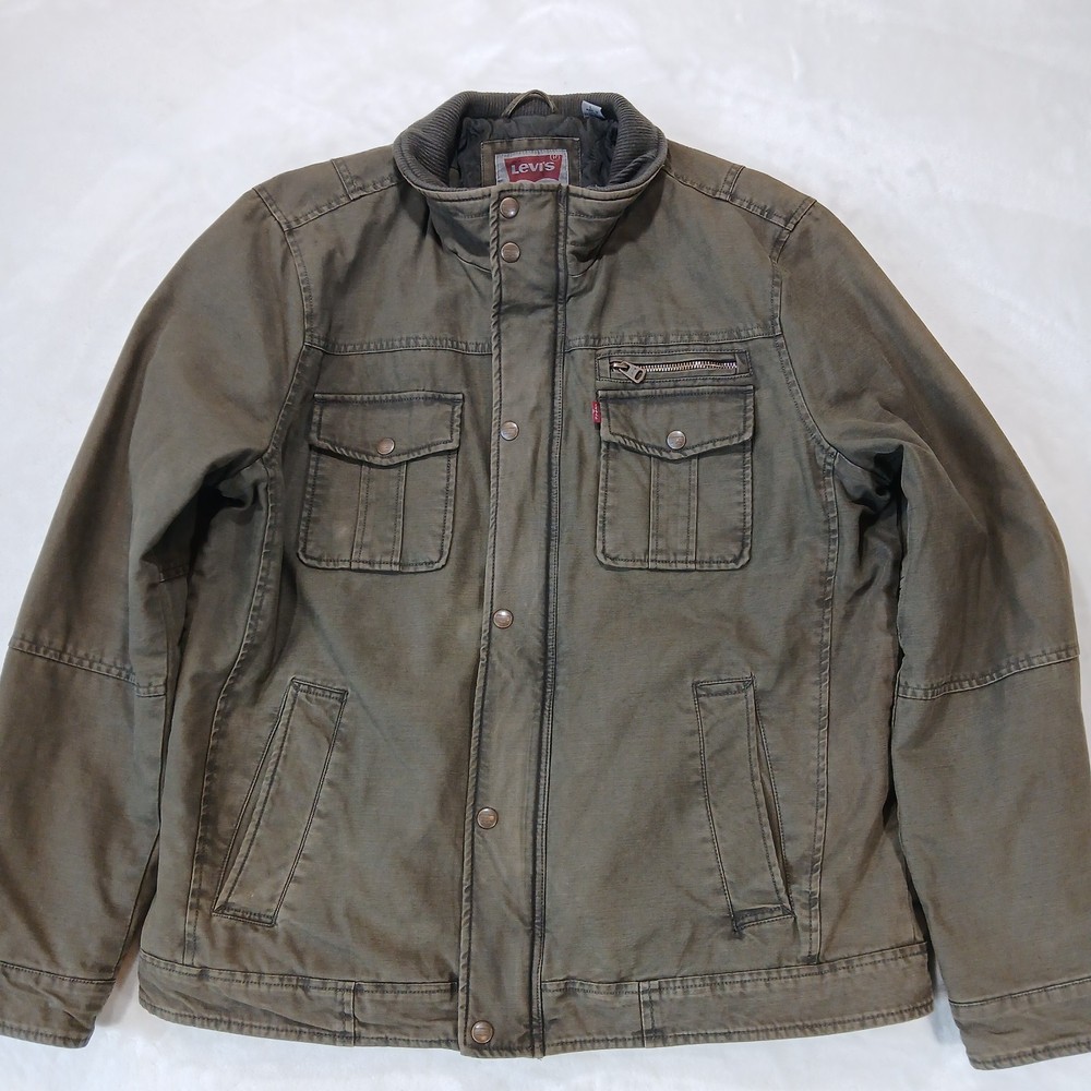 Levis Insulated Field Jacket Mens Utility Canvas Quilted Lined Olive Large