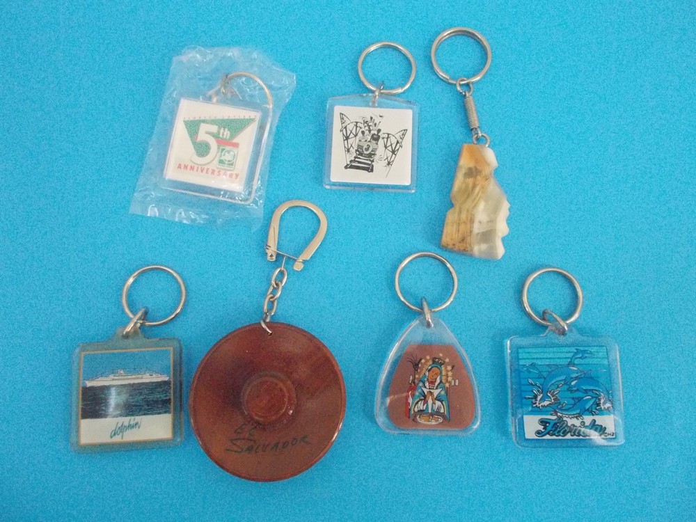 Set of 7 Souvenir Keychains El Salvador Florida Lottery Roller Coaster