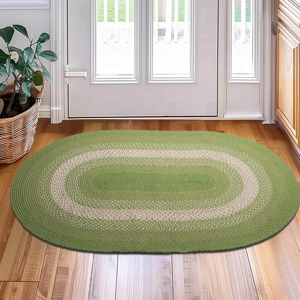 Dark Green Indoor Outdoor Braided Rug for Patios, Porches and Kitchens - Bradfor