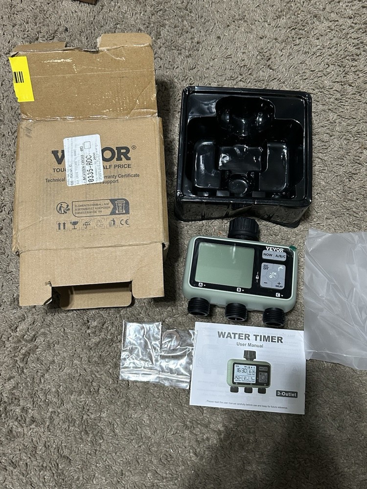 VEVOR 3-Zone LCD Sprinkler Timer with Rain Delay Mode  