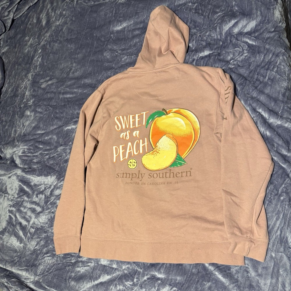 Simply Southern Pink Peach Hoodie Women Medium Sweet As A Peach Graphic Pullover