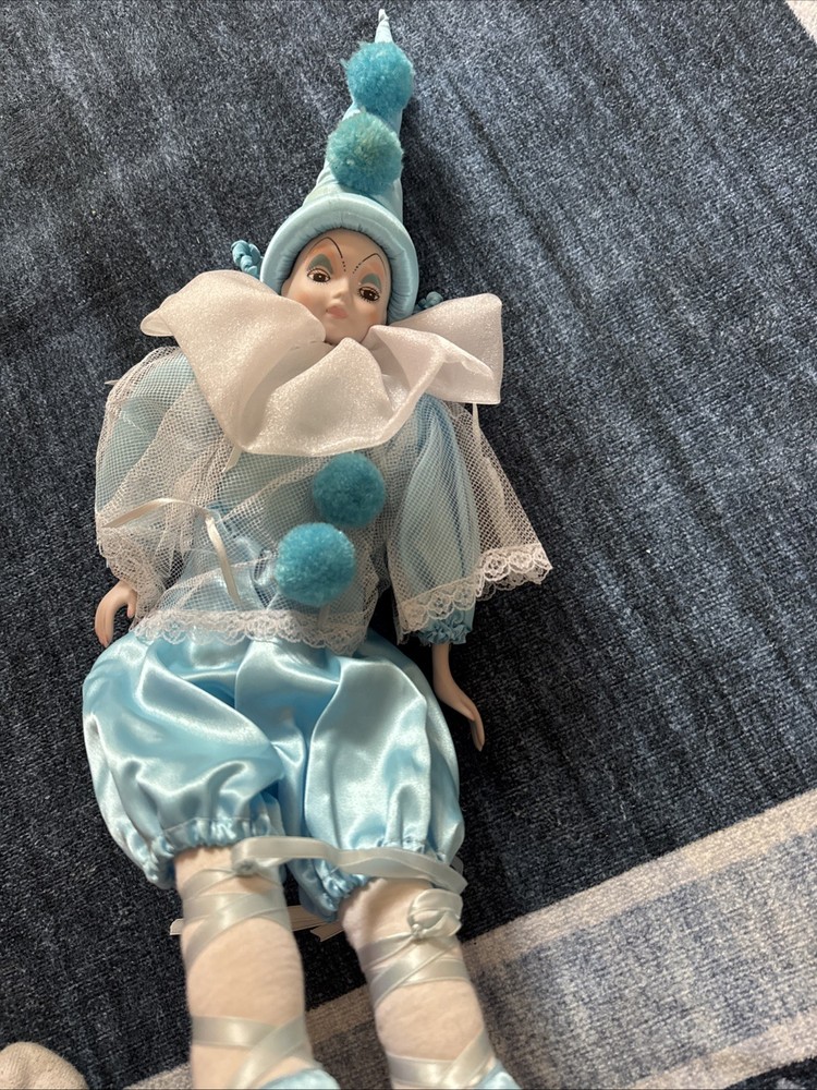 Pierrot Harlequin Mardi Gras Clown Porcelain Doll 21