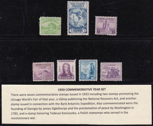 U S 1933 Commemorative Year Set (7 stamps) Mint Never Hinged