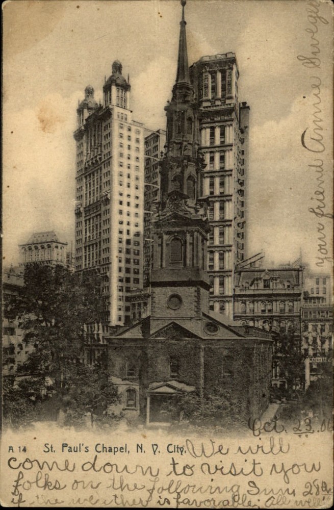 St Pauls Chapel New York City NY vintage Rotograph UDB posted 1906 postcard f109