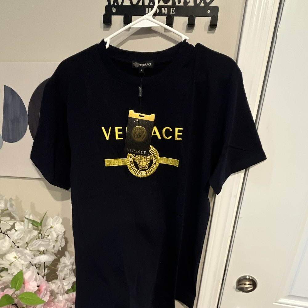 Versace Medusa Logo Navy Graphic Print Cotton Crew Neck T-Shirt Men’s L