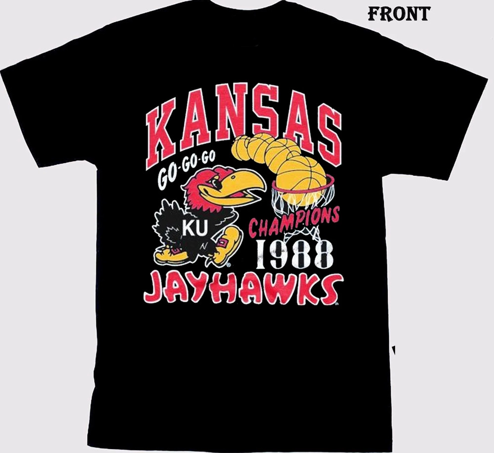 New! Kansas Jayhawks Basketball Go Go Go 1988 Champions Shirt JJ5734