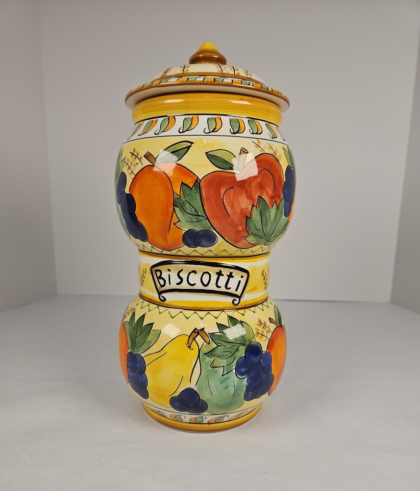 Nonni’s  Hand Painted Fruit Motif Colorful Biscotti Cookie Biscuit Storage Jar
