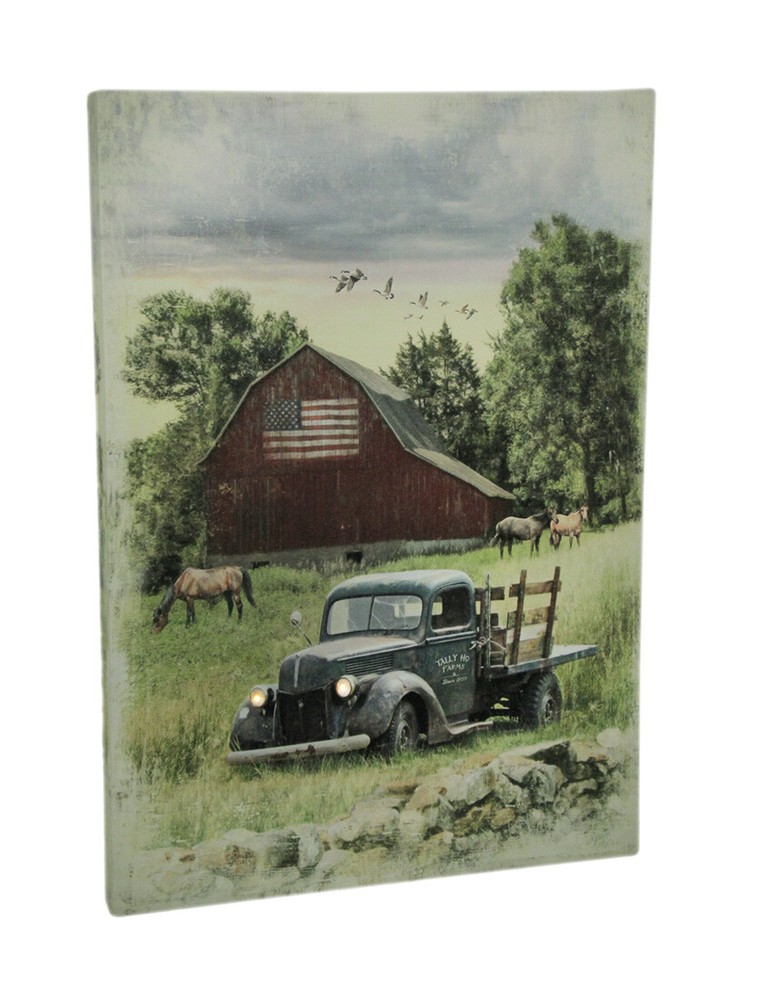 Zeckos Pickup Truck and Barn 30 X 20 LED Lighted Canvas Wall Print