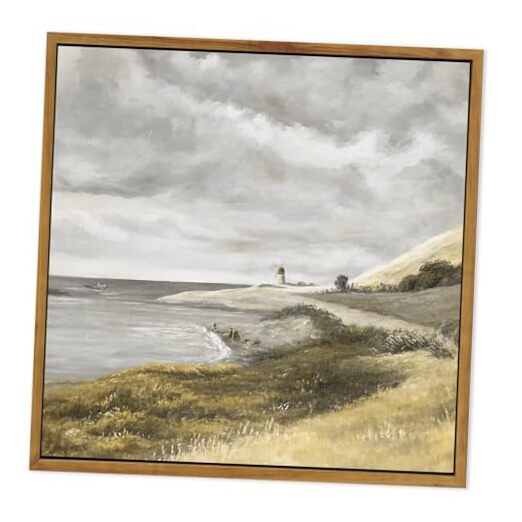 KUVIOKE Vintage Framed Landscape Canvas Wall Art Classic Wall 16x16in Coastal